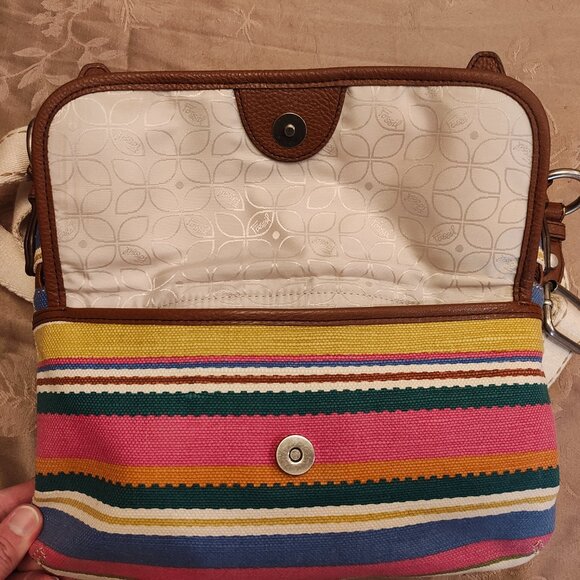 Fossil Multicolor Striped Canvas Crossbody Purse, Excellent Used Condition! - Picture 7 of 13